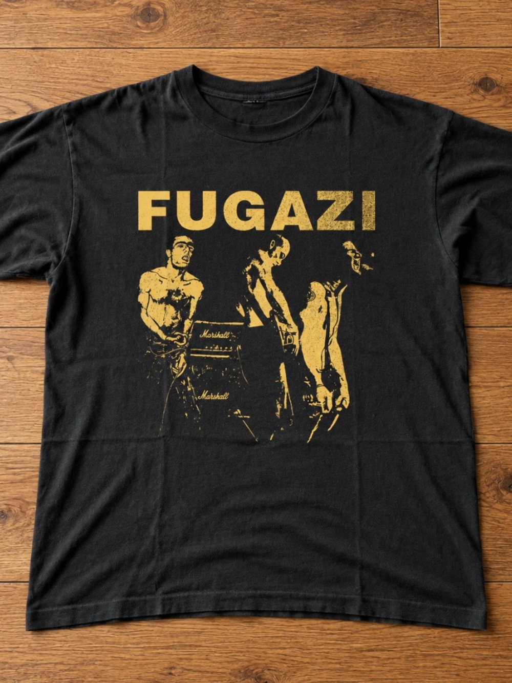 Gildan Black Short-Sleeve Tee with Gold Fugazi Graphic